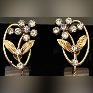 Vintage Dell GF‎ Flower Crystal Screw-Back Earrings EXCELLENT CONDITION!